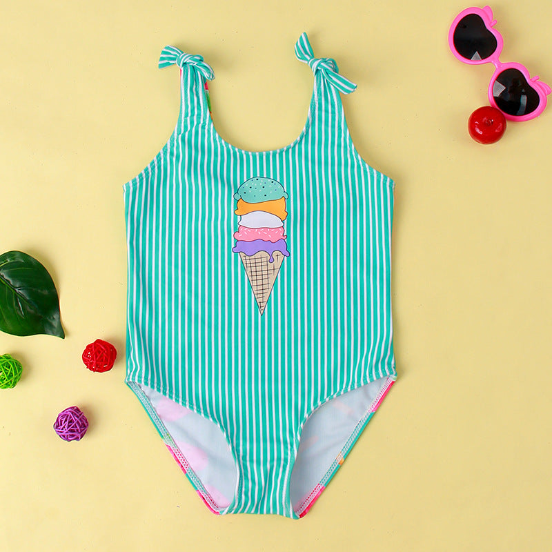 New Ice Cream Printing Children's Comfortable High Elastic One-piece Swimsuit