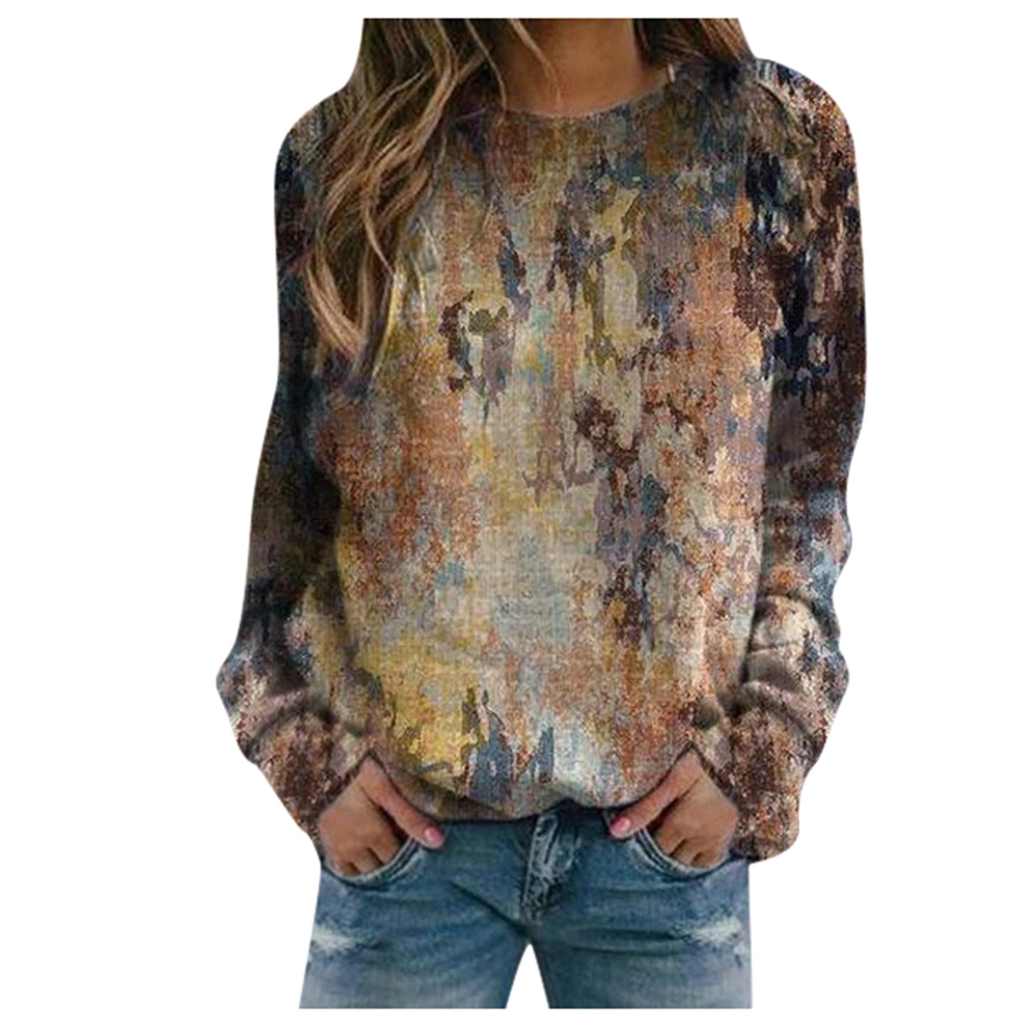 Rendering 3D Digital Printing Long Sleeve Loose Round Neck Sweater