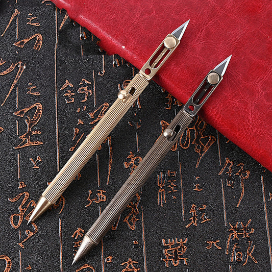 Brass Tactical Pen With Knife Signature Pen