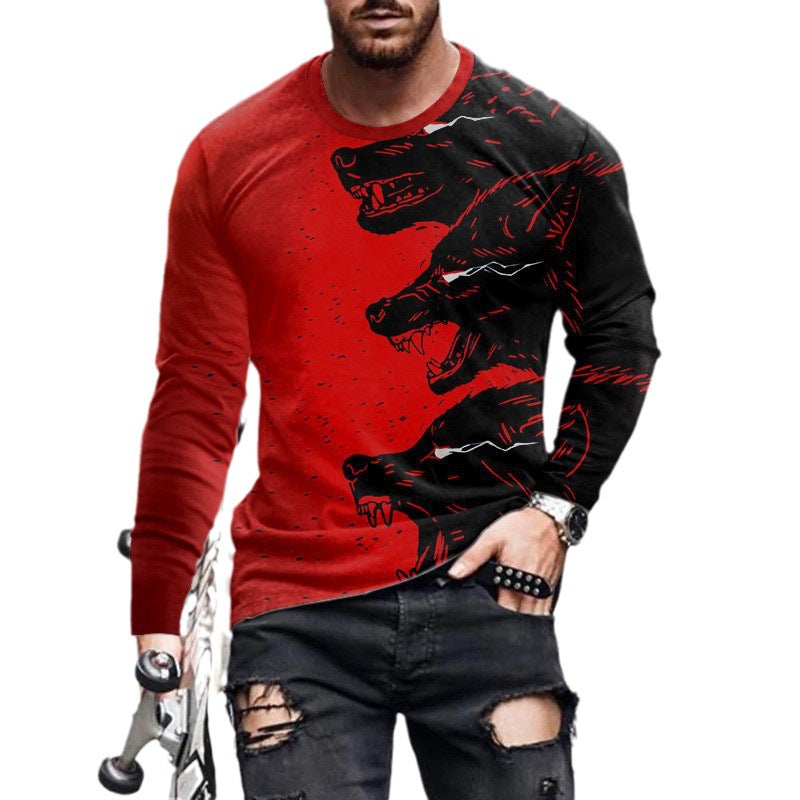 3D Digital Printing Colorful Men's Long Sleeve Round Neck T-shirt