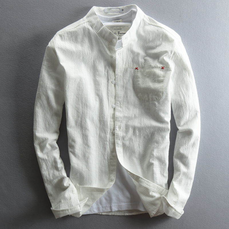 Men's Casual Linen Shirt Chinese Style Stand Collar