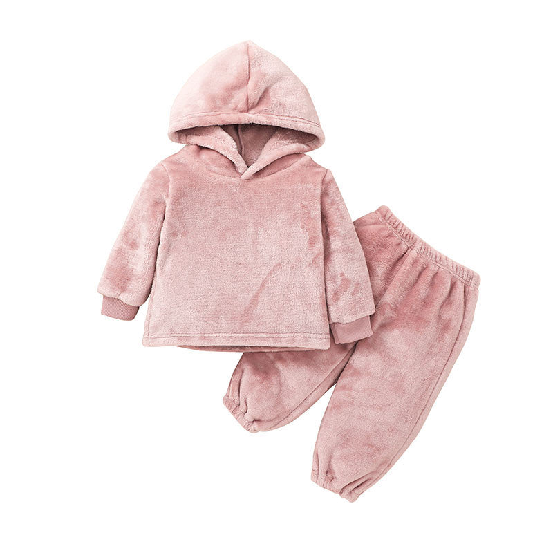 Autumn And Winter Baby Hooded Tops Two-piece Suit