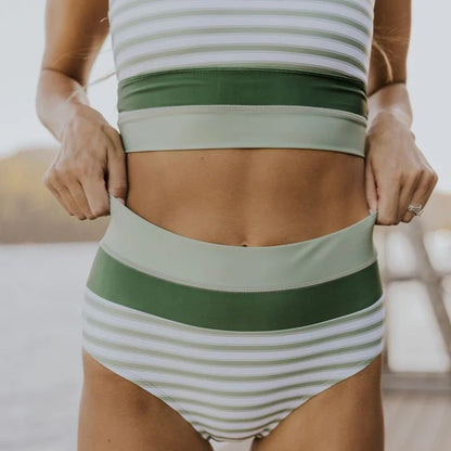 Sexy Suspender Stripes Color Matching Split Swimsuit Suit