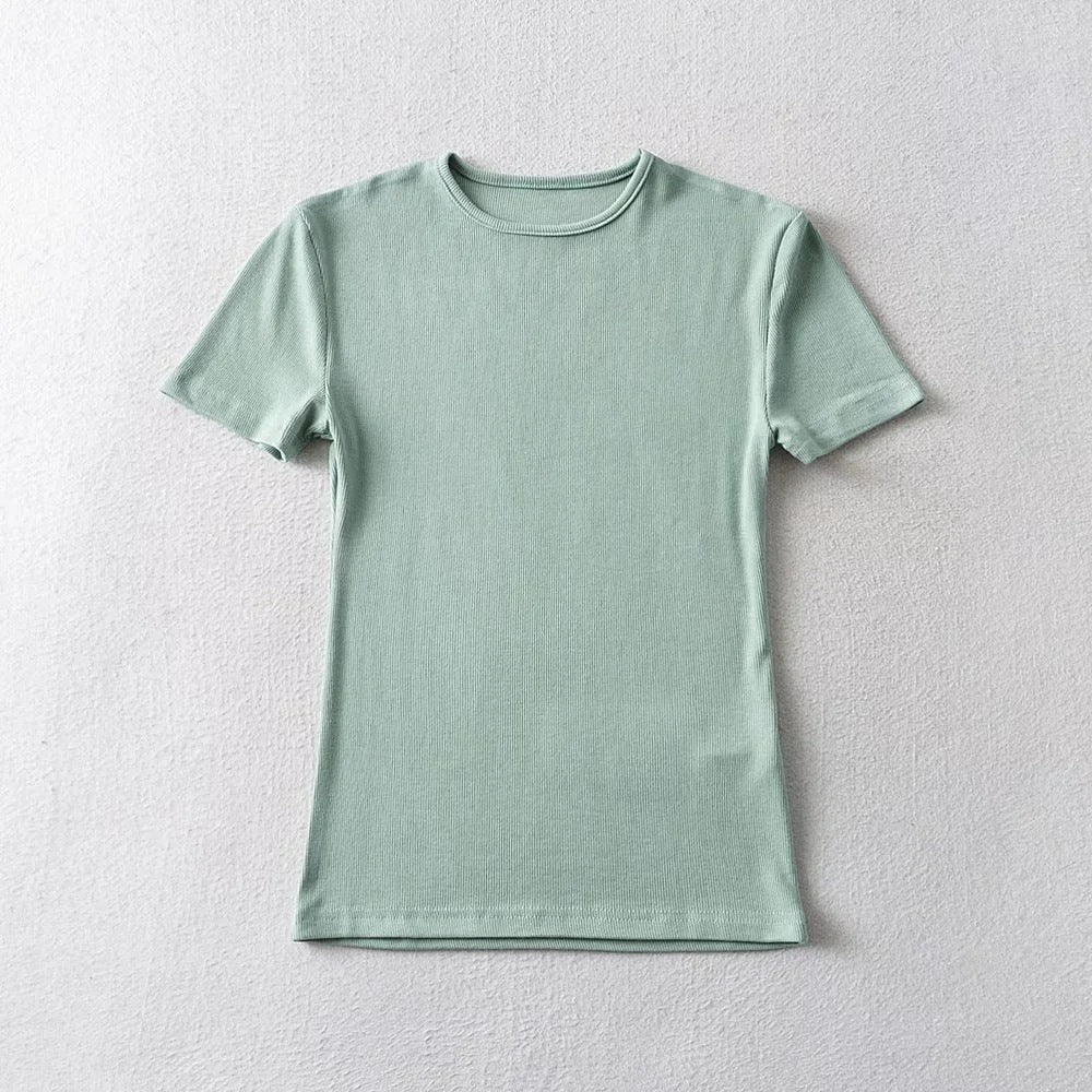 Women's Solid Color Round Neck Pullover Short Sleeve T-shirt