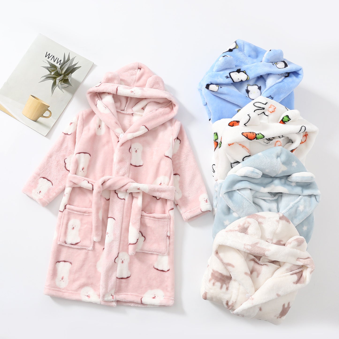 Flannel Girls Print Pajamas Loungewear Bathrobe