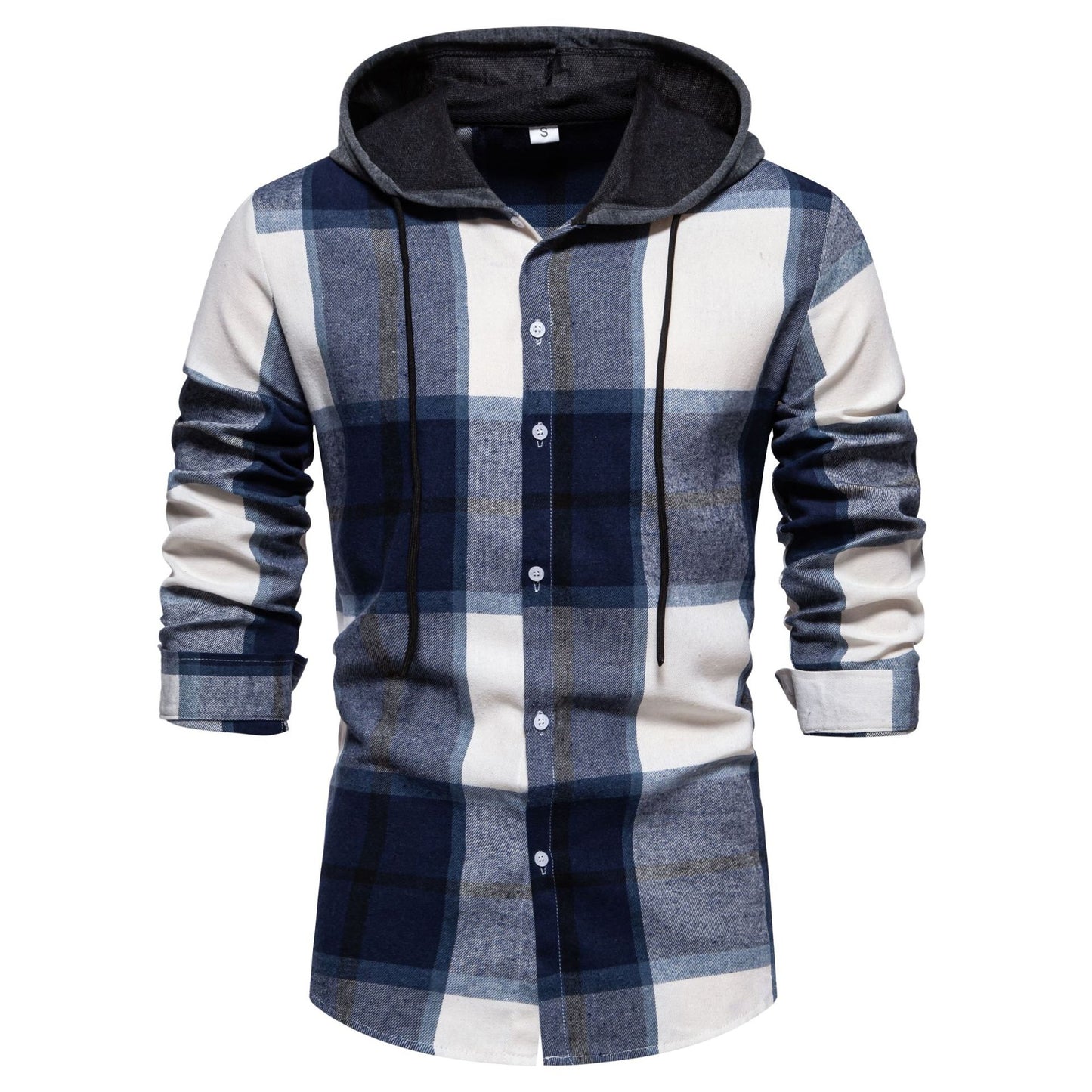 Casual Hooded Men's Plaid Long Sleeve Shirt