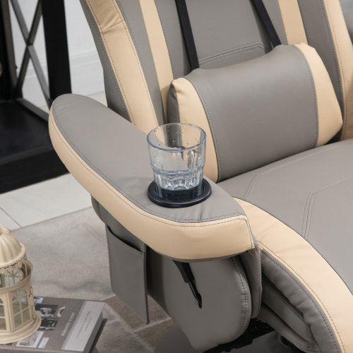 Manual Recliner Armchair PU Leather Lounge Chair W Adjustable Leg Rest, 135 Reclining Function, 360 Swivel, Grey