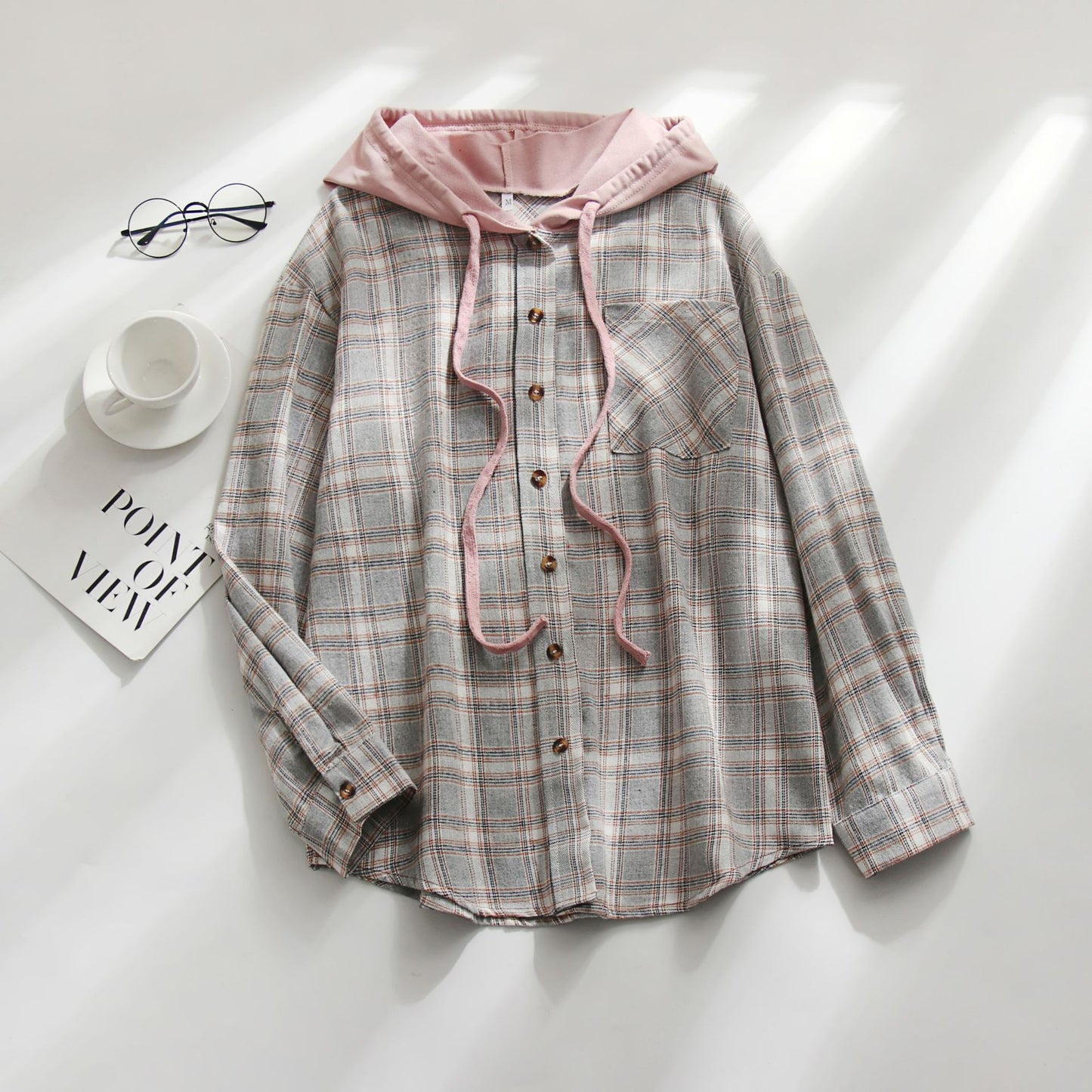 Hooded Breasted Casual Shirt Pullover