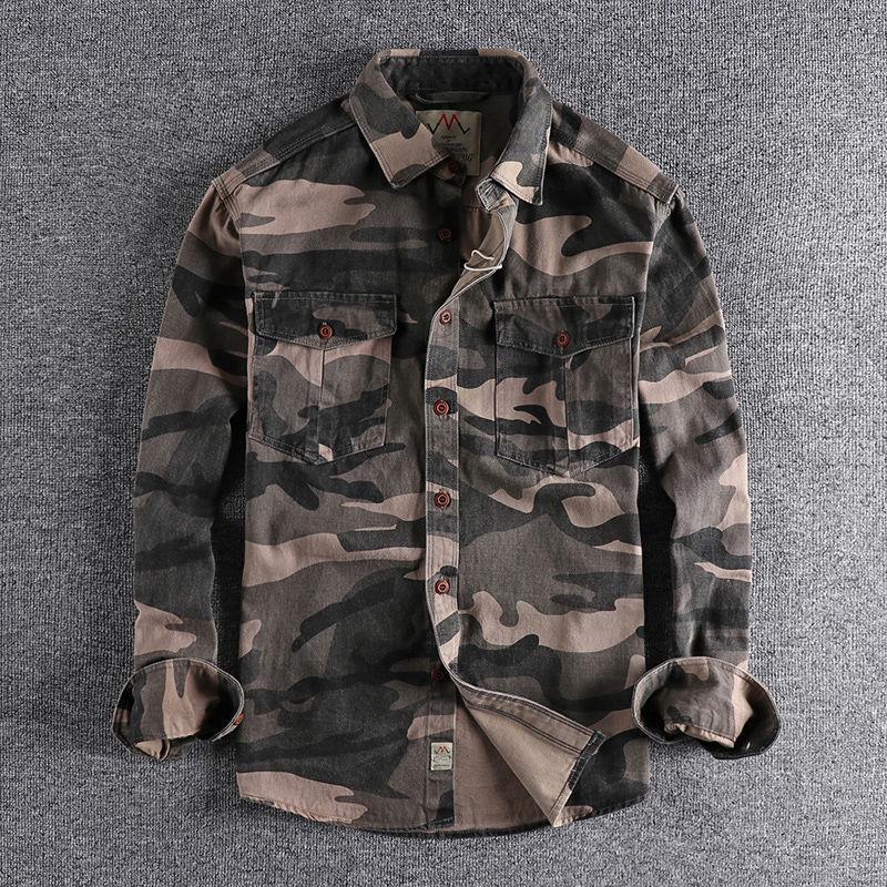 Chemise à manches longues avec salopette américaine camouflage délavée