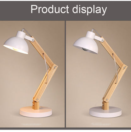 Household Solid Wood Long Arm Adjustable Desk Lamp