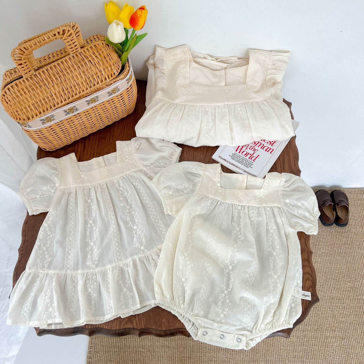 Summer Embroidered Dress With Bubble Short Sleeves