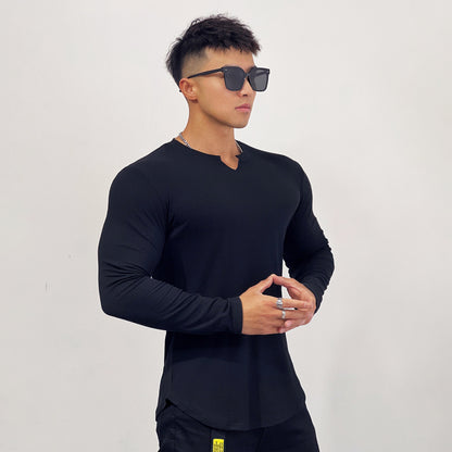 Men's Training Solid Stripe Elastic Sports Shirt