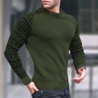 European And American Men's Round Neck Waffle Sweater