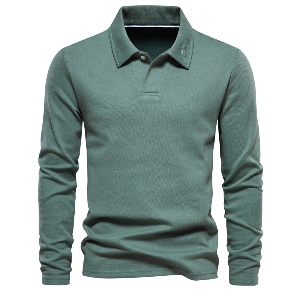 Long Sleeve Polo Shirt Men's Casual Solid Color Top Lapel