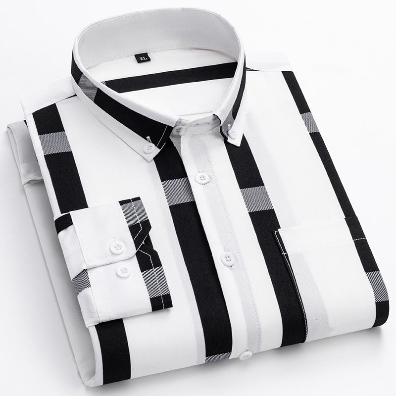 Men's Casual Long Sleeve Wide Striped Shirt