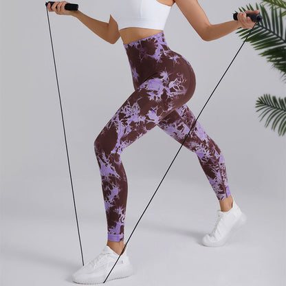 Tie-dye Printed Yoga Pants Fashion Seamless High-waisted Hip-lifting Trousers Sports Running Fitness Pants For Womens Clothing