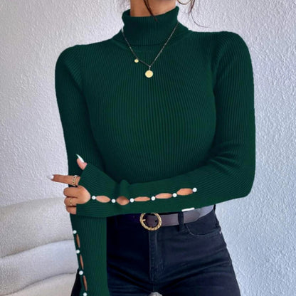 Pull à boutons de printemps, demi-col roulé, coupe ajustée, manches longues, tricot Sexy pour femmes