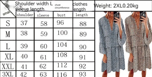 Women's Clothing Leopard Print V-neck Plus Size Loose Long Sleeve Dress