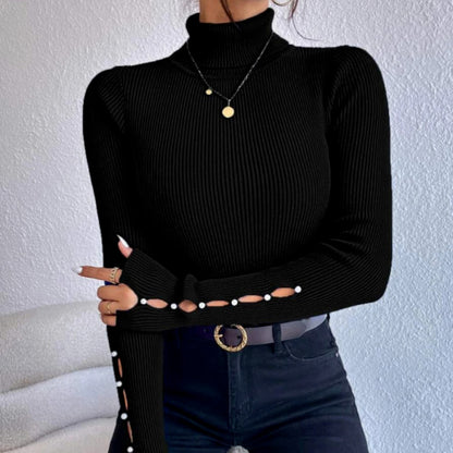 Pull à boutons de printemps, demi-col roulé, coupe ajustée, manches longues, tricot Sexy pour femmes