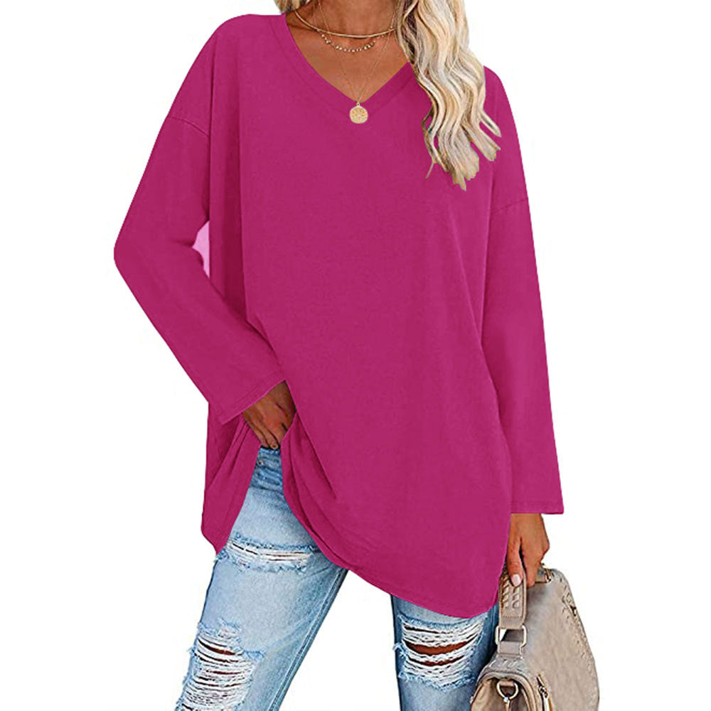 Oversized Women's T-shirt Loose Shoulder Sleeve V-neck Top