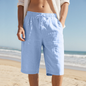 New Linen Drawstring Elastic Waist 34 Casual Shorts Men
