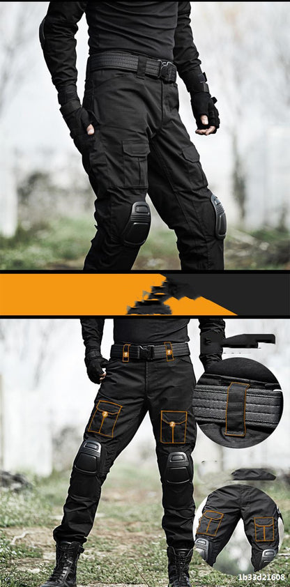 Black Python Pattern Tactical Training Pants With Knee Pads Camouflage Army Camouflage Overalls