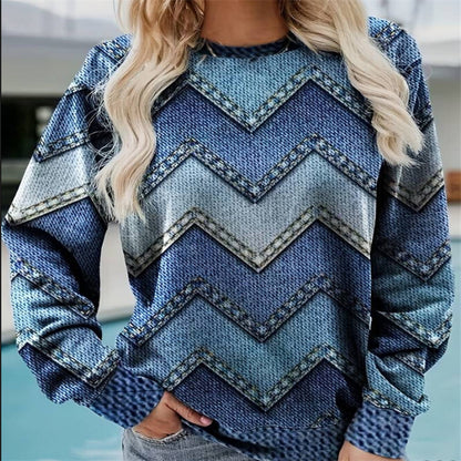 Round Neck Long Sleeve Casual Sweatshirt Loose Plus Size Print