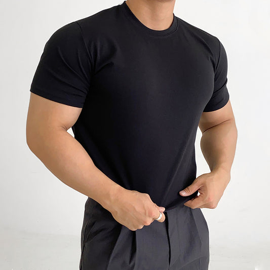 Men's Short Sleeve Slim Solid Color Cotton Base Shirt