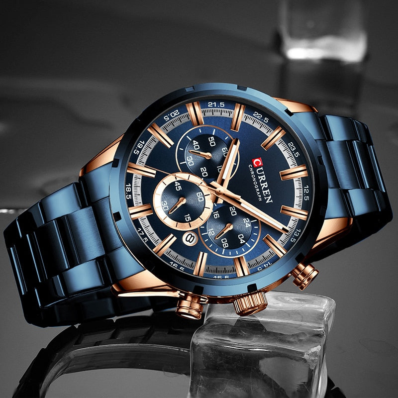 Luxury Sports Quartz Mens Watches Full Steel Waterproof Chronograph