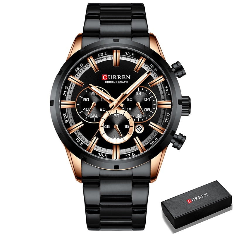 Luxury Sports Quartz Mens Watches Full Steel Waterproof Chronograph