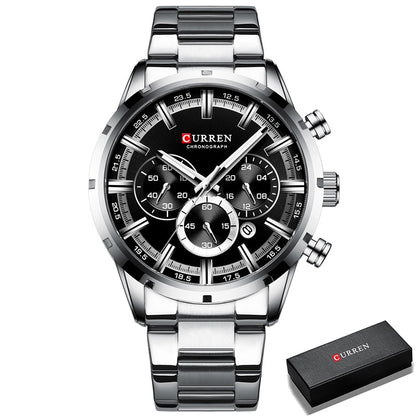 Luxury Sports Quartz Mens Watches Full Steel Waterproof Chronograph