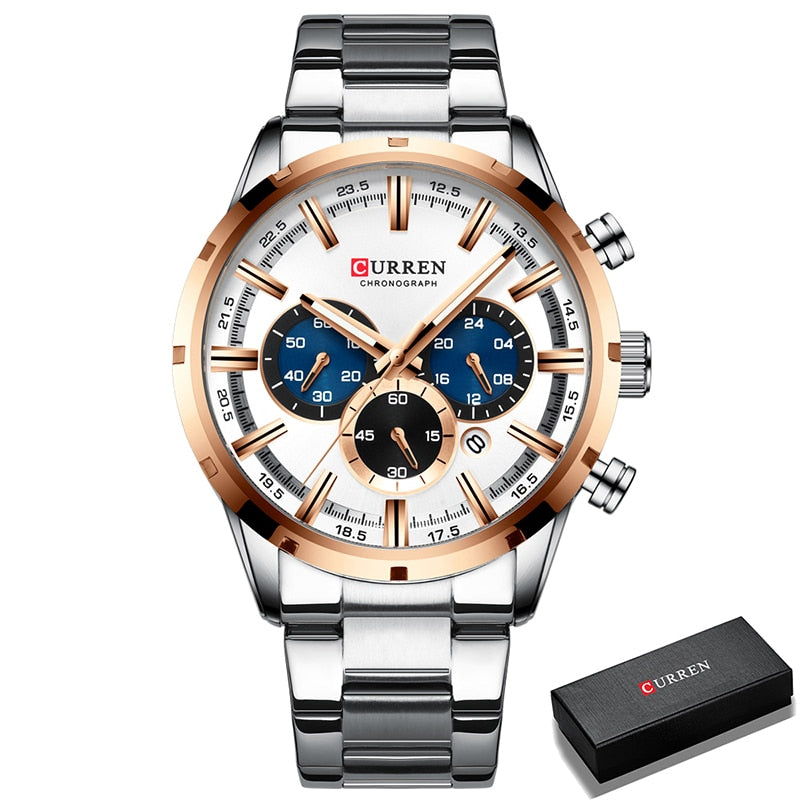 Luxury Sports Quartz Mens Watches Full Steel Waterproof Chronograph