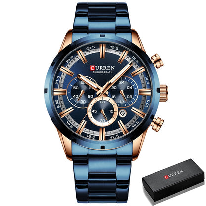 Luxury Sports Quartz Mens Watches Full Steel Waterproof Chronograph