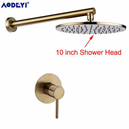 Brushed Gold Solid Brass Bathroom Shower Set Rianfall Head Bath Faucet Wall Mounted Ceiling Arm Mixer Water System Panel Black