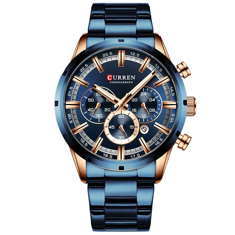 Luxury Sports Quartz Mens Watches Full Steel Waterproof Chronograph