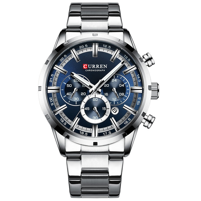 Luxury Sports Quartz Mens Watches Full Steel Waterproof Chronograph