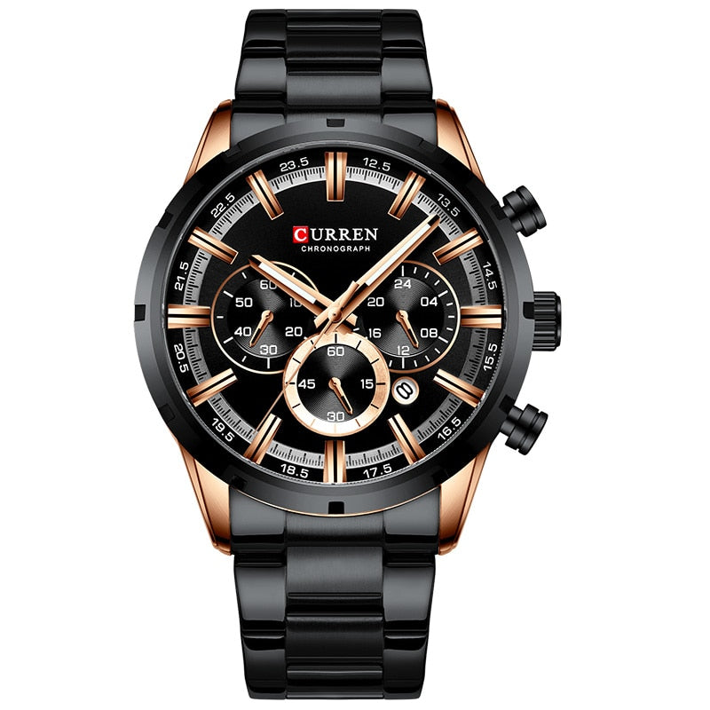 Luxury Sports Quartz Mens Watches Full Steel Waterproof Chronograph