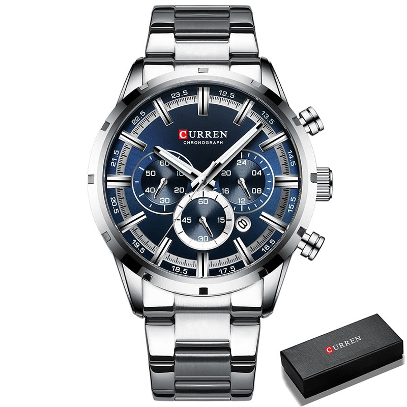 Luxury Sports Quartz Mens Watches Full Steel Waterproof Chronograph