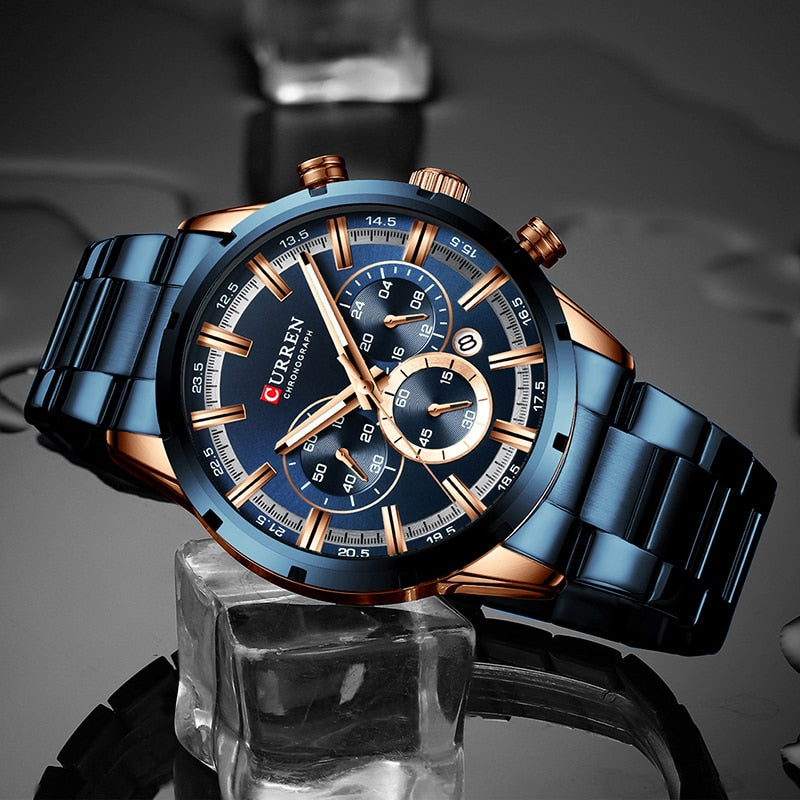 Luxury Sports Quartz Mens Watches Full Steel Waterproof Chronograph