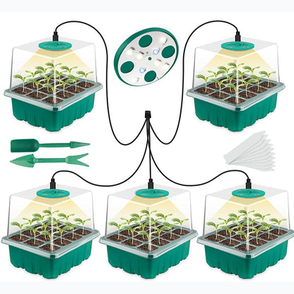 Full Spectrum LED Grow Light with Seedling Tray Plant Seed Starter Trays, Greenhouse Growing Trays with Holes 12 Cell Per Tray