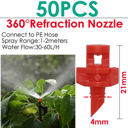 KESLA 5PCS Greenhouse 360 Refraction Micro Nozzle Garden Drip Irrigation Misting System Hanging Humidifier Sprayer w 4/7mm Barb