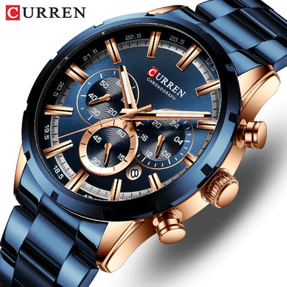 Luxury Sports Quartz Mens Watches Full Steel Waterproof Chronograph